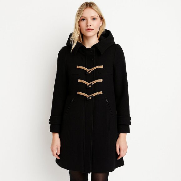 Free People Jackets & Blazers - Free People Black Wool Blend Toggle Coat with Hood Fall Winter XS